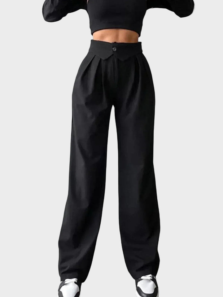 Pantaloni de birou cu talie înfășurată și picior drept