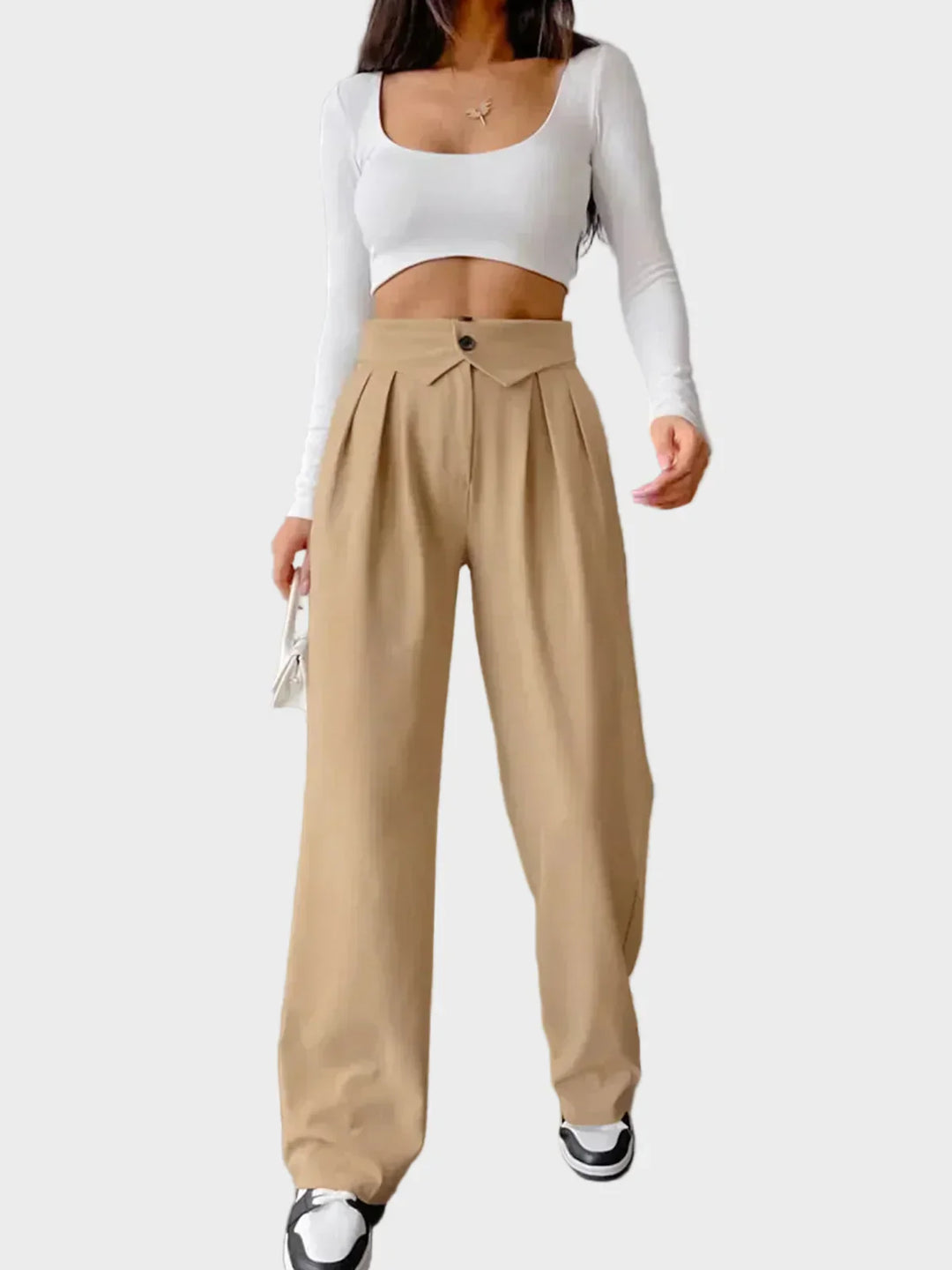 Pantaloni de birou cu talie înfășurată și picior drept