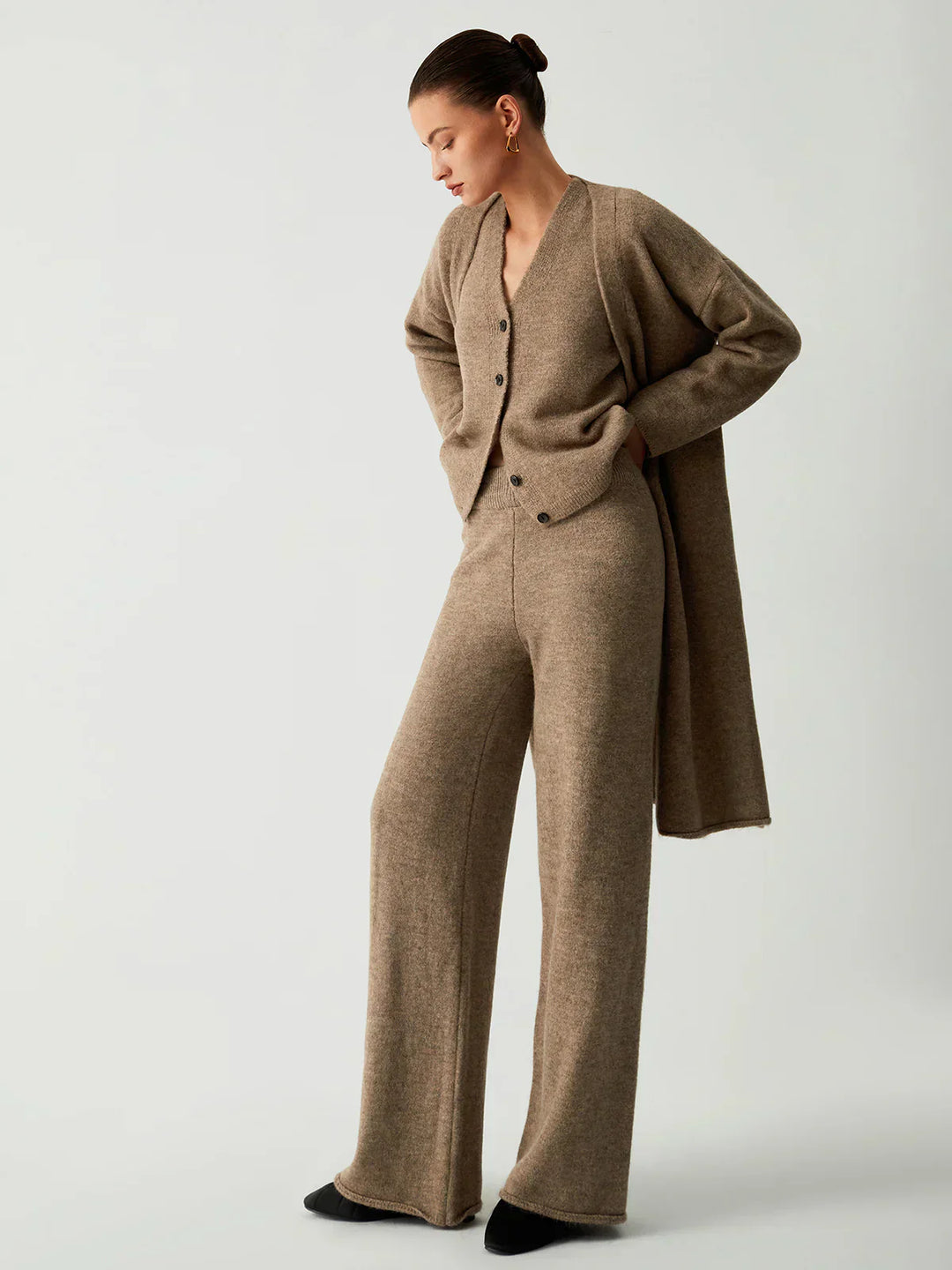 Cardigan lung din trei piese cu pantaloni casual