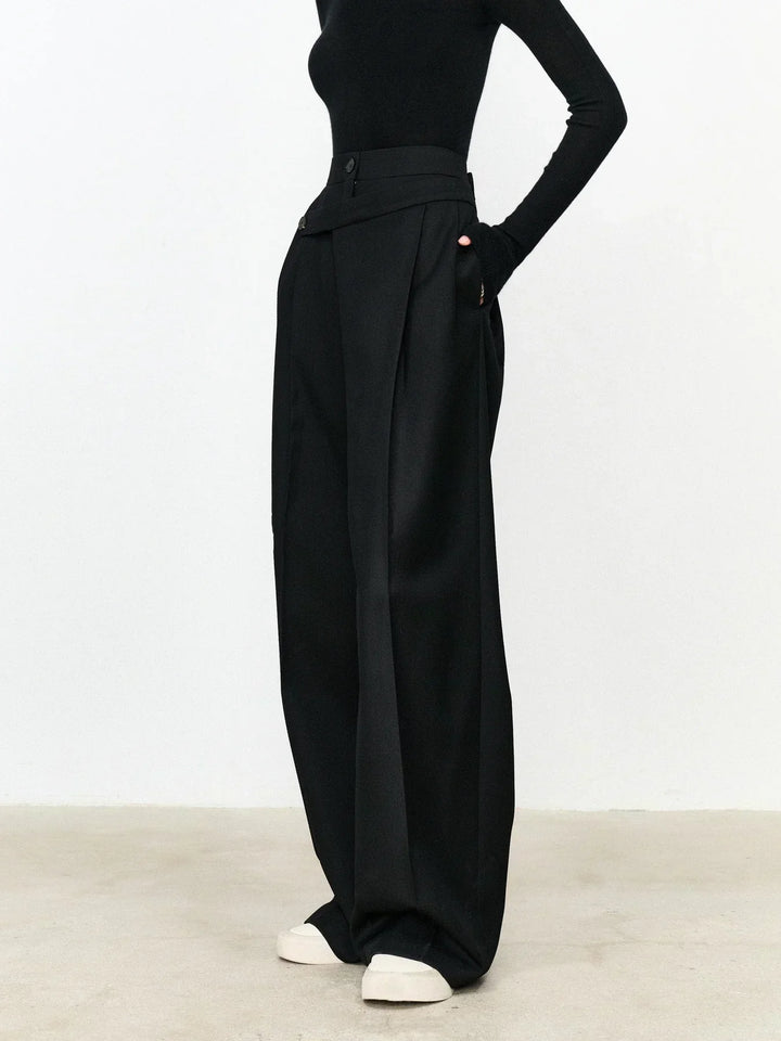 Pantaloni de birou asimetrici cu talie și picior drept