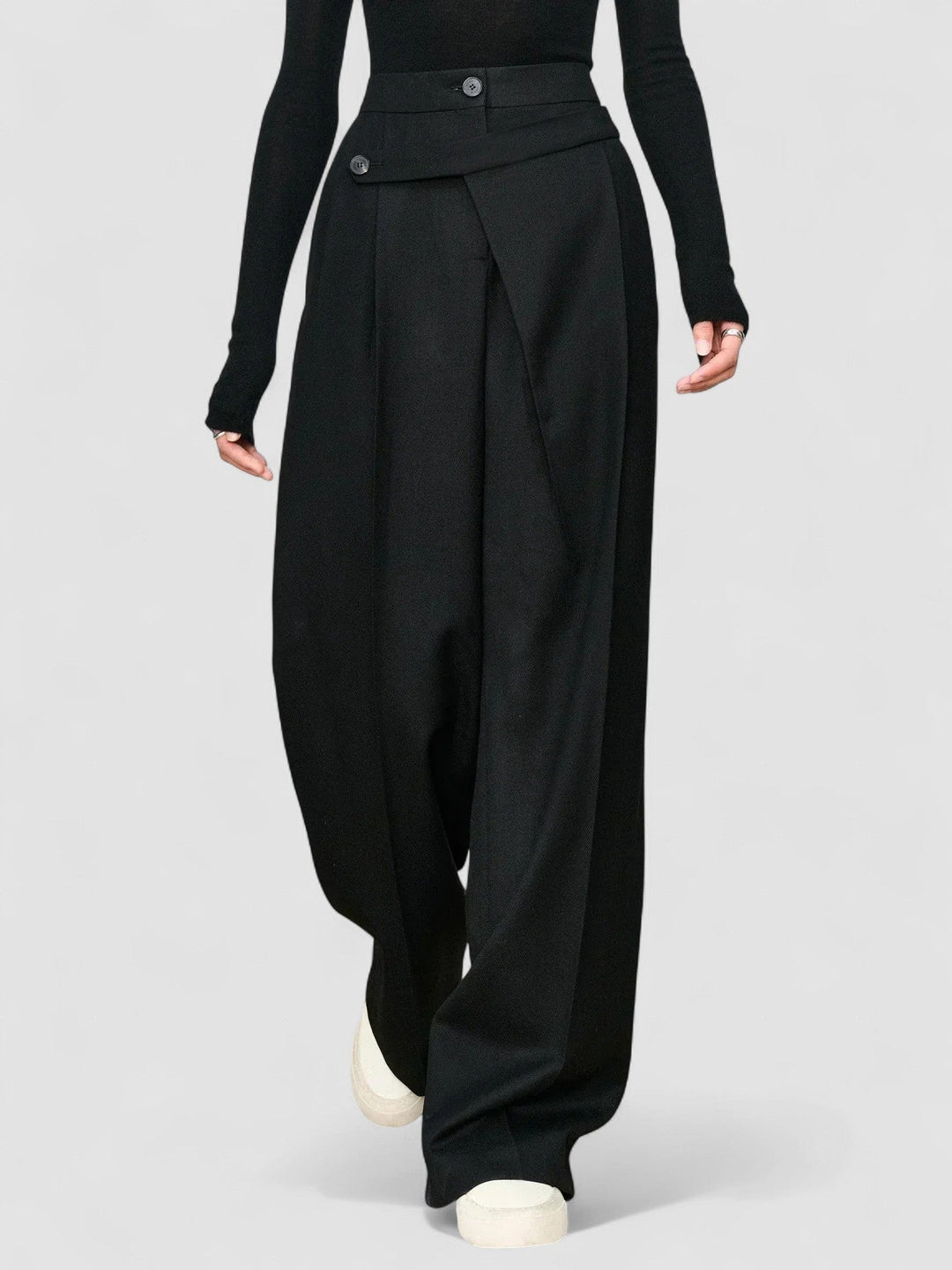 Pantaloni de birou asimetrici cu talie și picior drept