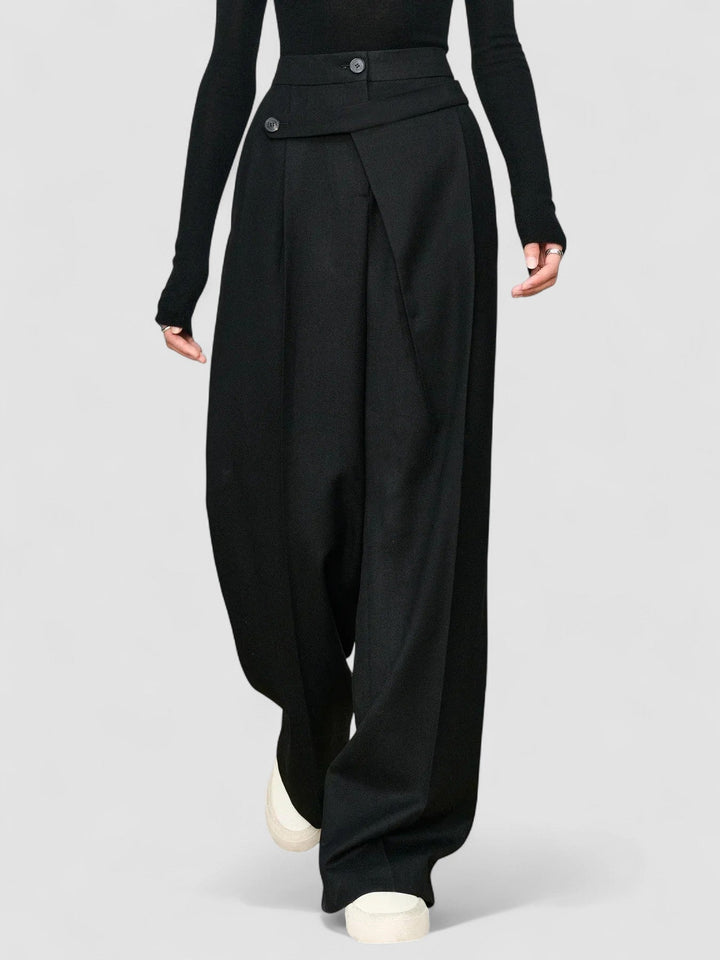 Pantaloni de birou asimetrici cu talie și picior drept