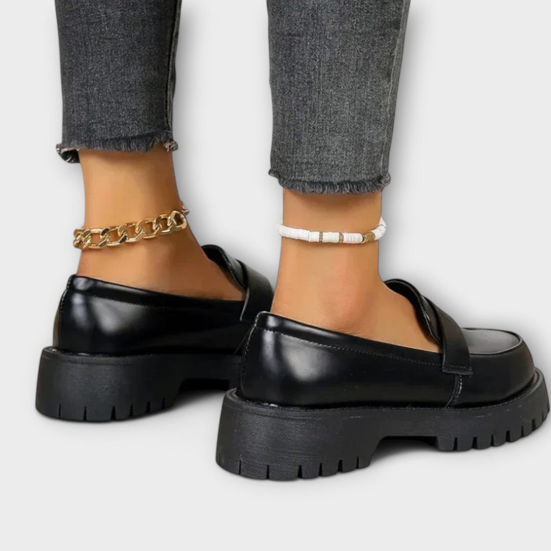 Mocasi femeie cu design ortopedic și toc din satin