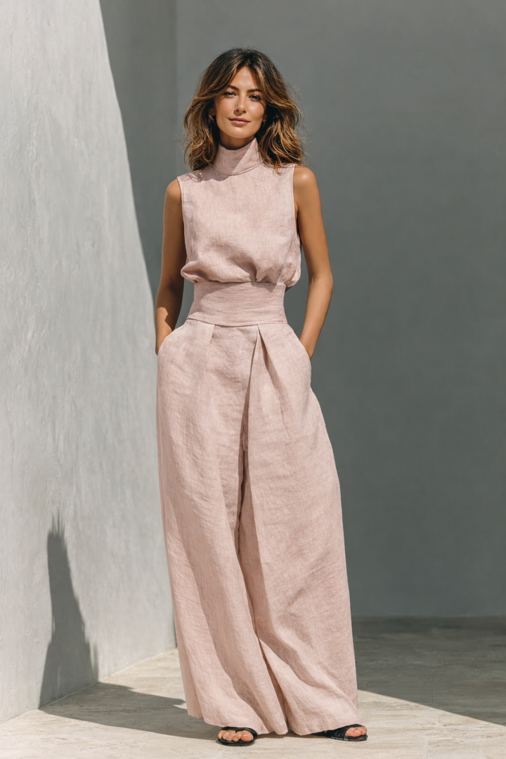 Maria – Set format din top și pantaloni largi din bumbac și in, stil minimalist pentru femei