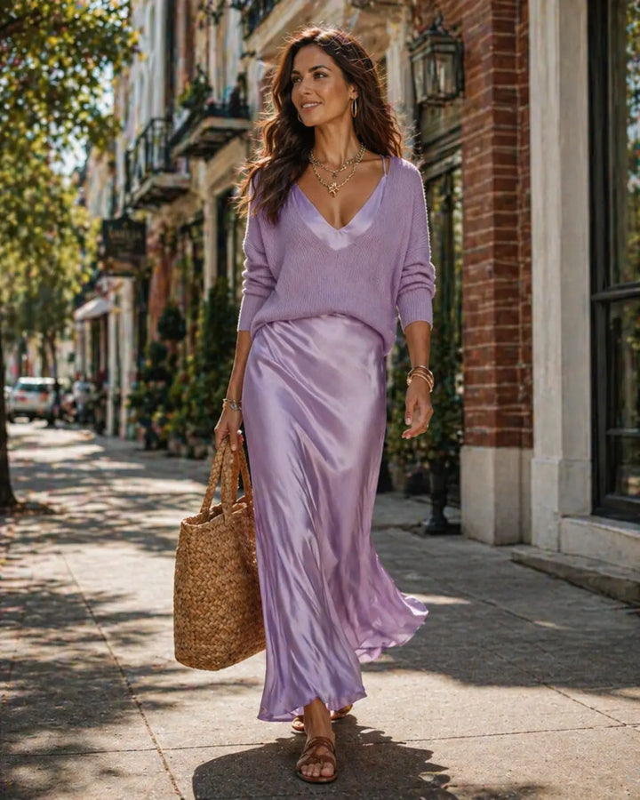 Elena | Rochie Midi din Satin cu Pulover Inclus