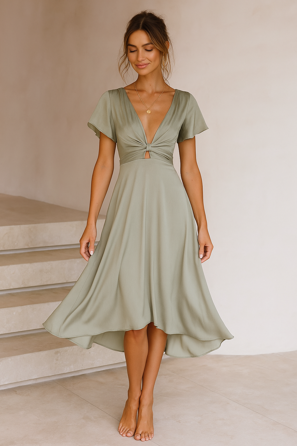 Elina™ | Rochie midi cu detaliu sub formă de nod