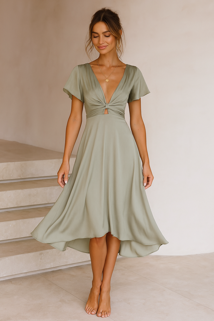 Elina™ | Rochie midi cu detaliu sub formă de nod