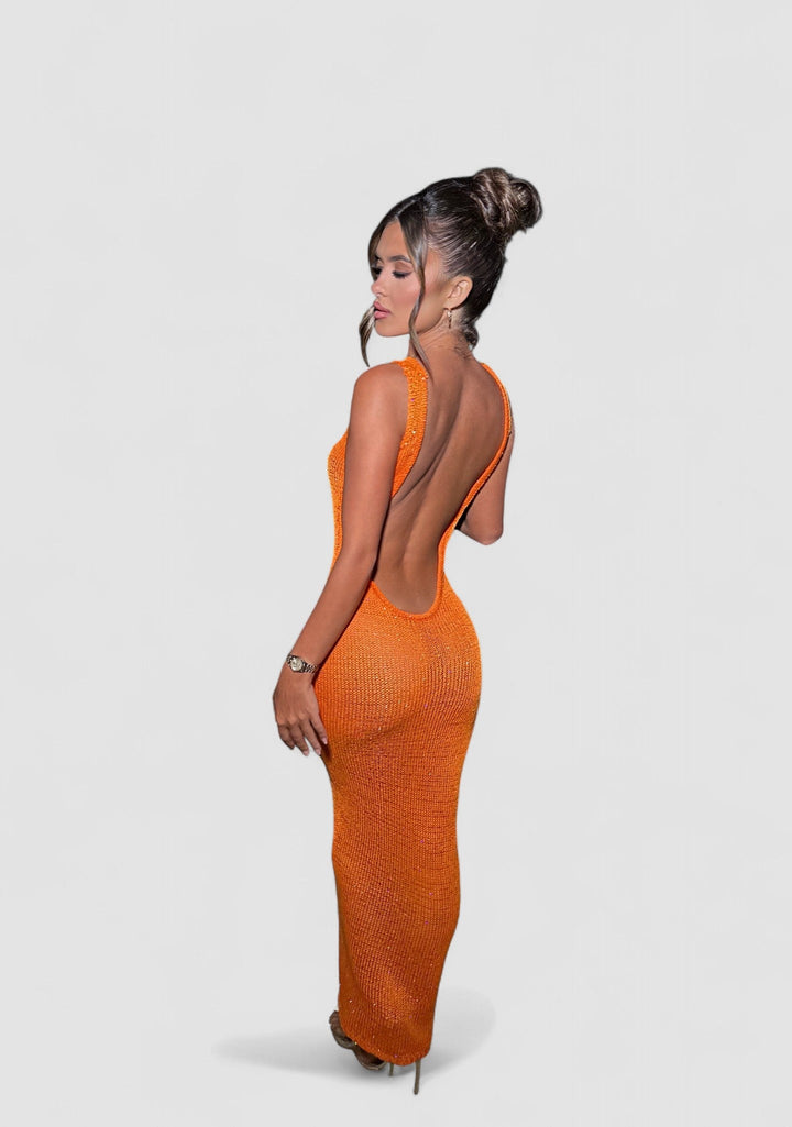Lana – Rochie de Damă Tricotată Strălucitoare cu Spate Liber
