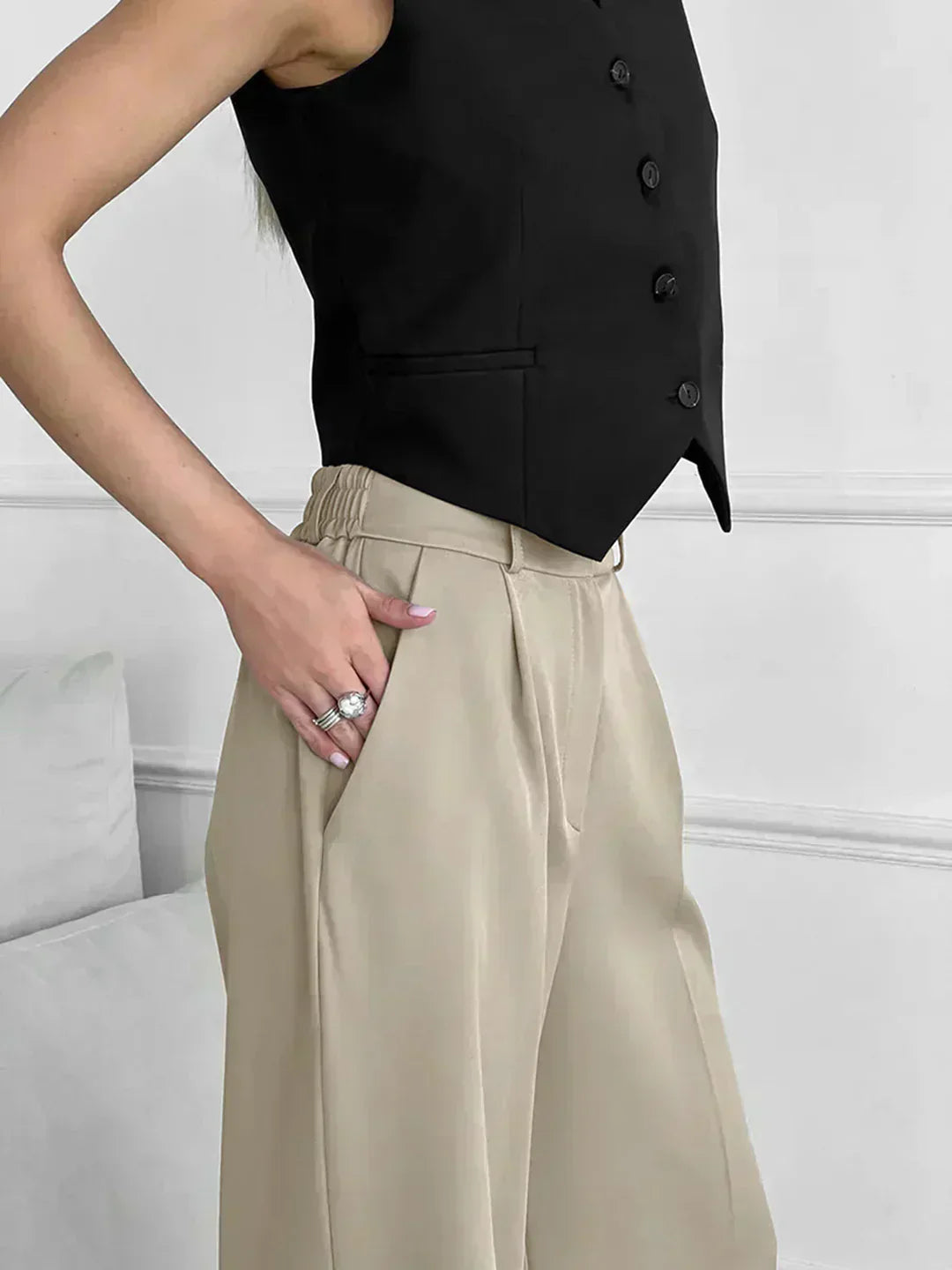 Pantaloni Largi Casual cu Buzunare