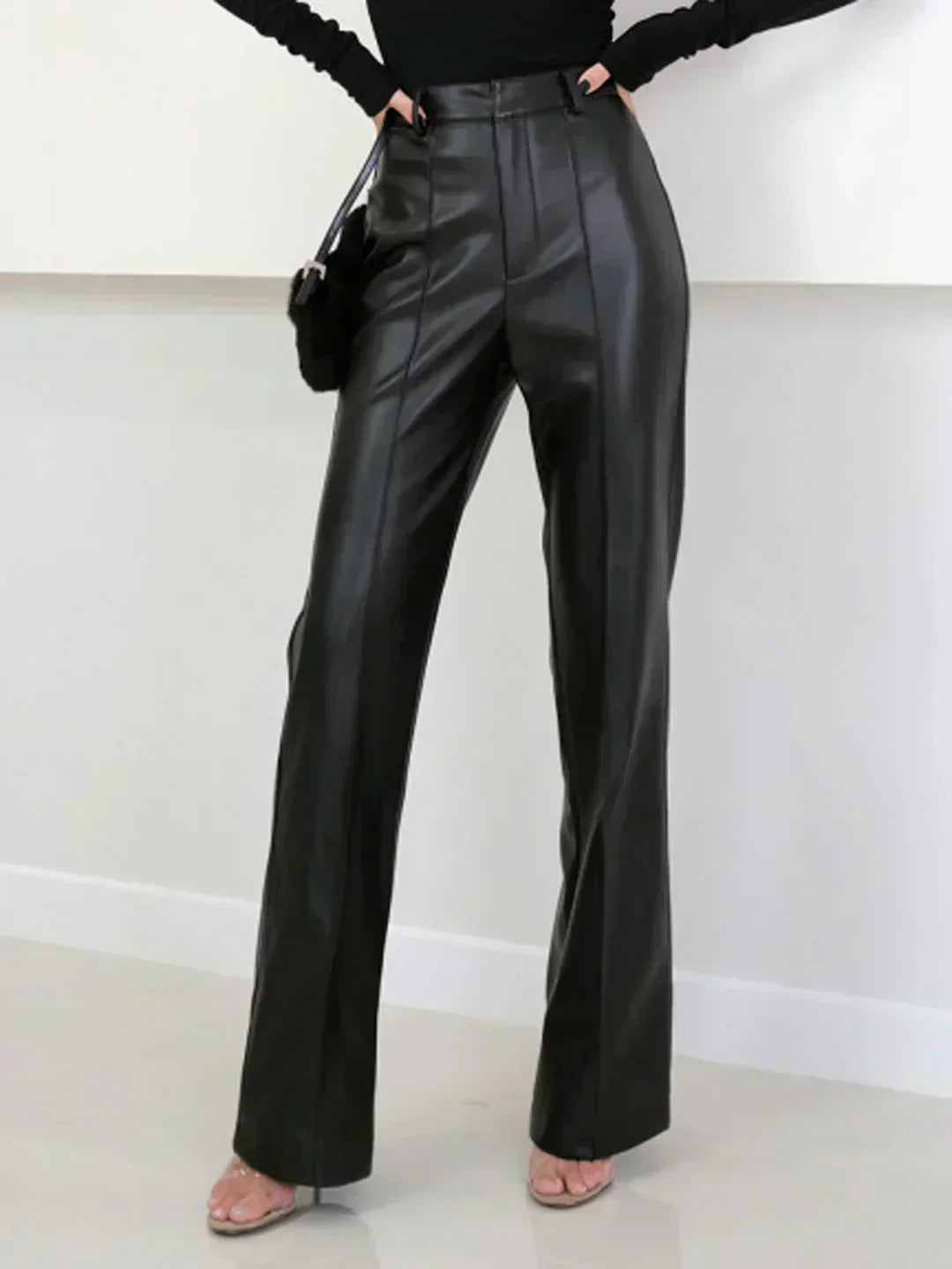 Pantaloni Eleganți din Eco-Piele cu Talie Înaltă