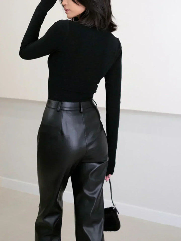 Pantaloni Eleganți din Eco-Piele cu Talie Înaltă