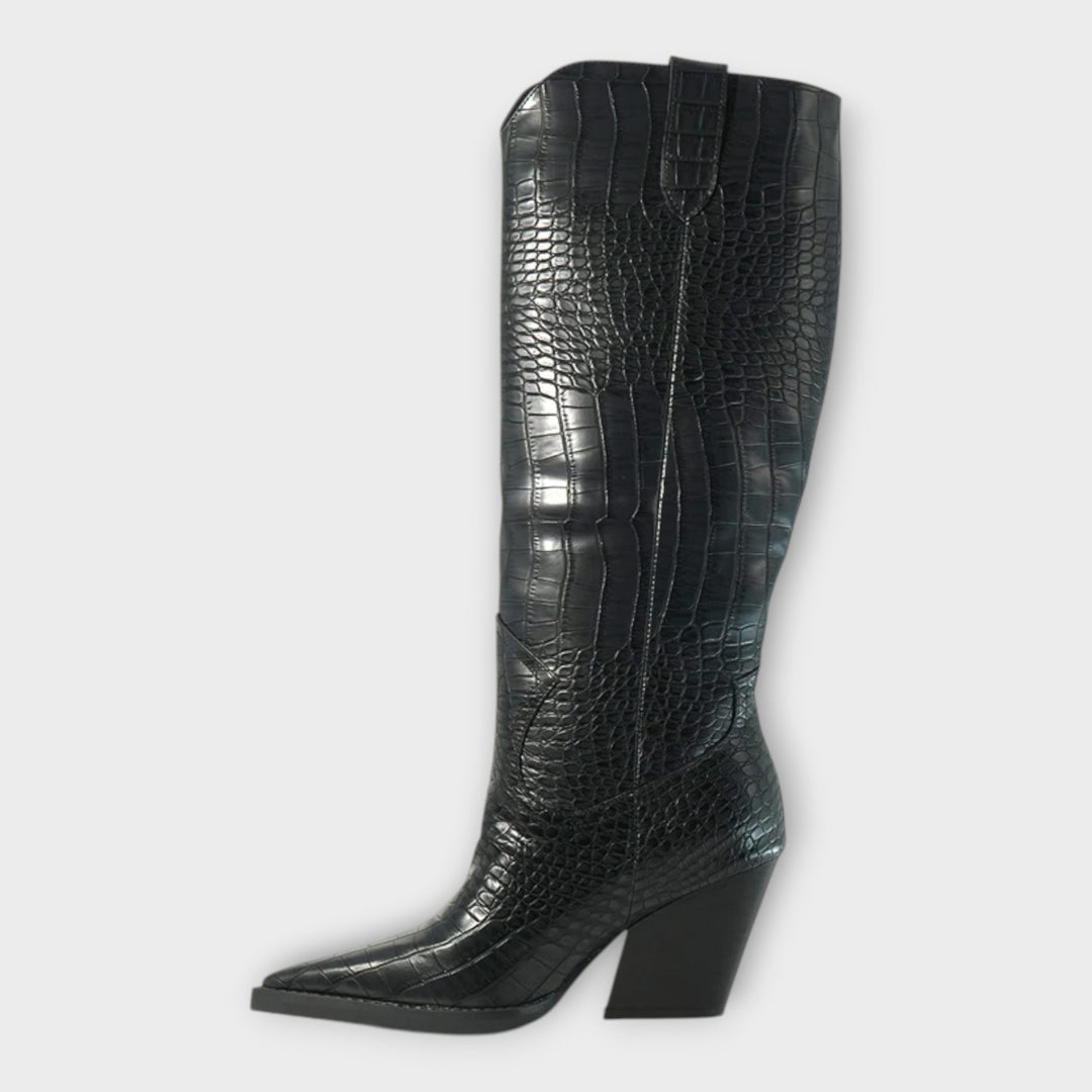 Miryana - Botine cu Model Croco și Toc Elegant