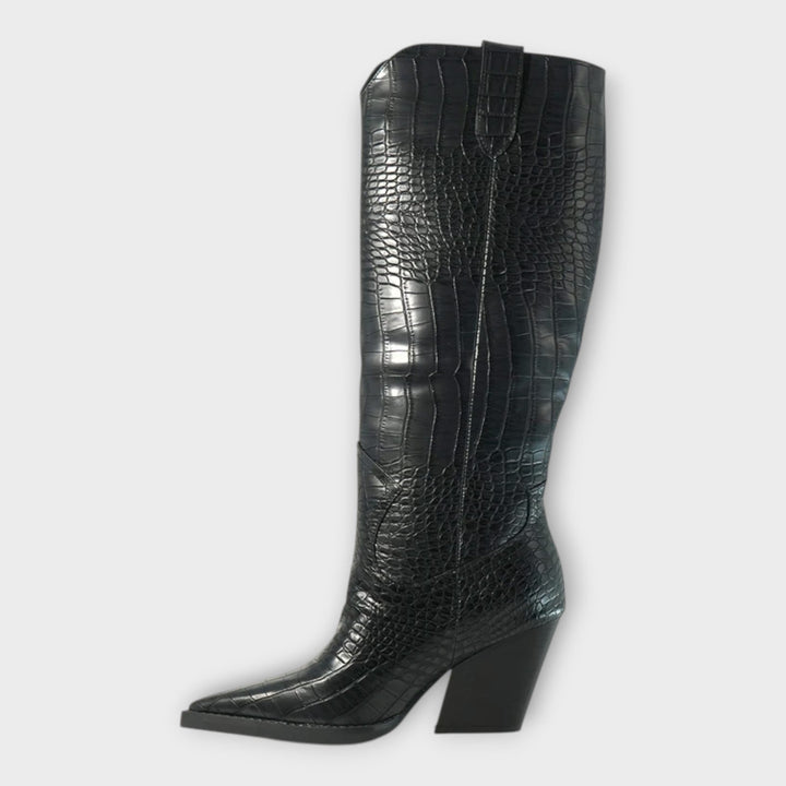 Miryana - Botine cu Model Croco și Toc Elegant