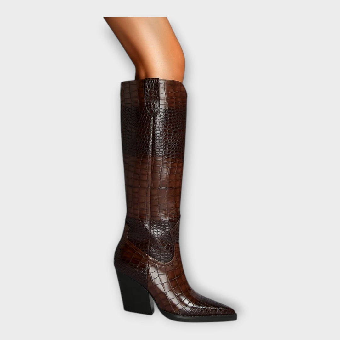 Miryana - Botine cu Model Croco și Toc Elegant