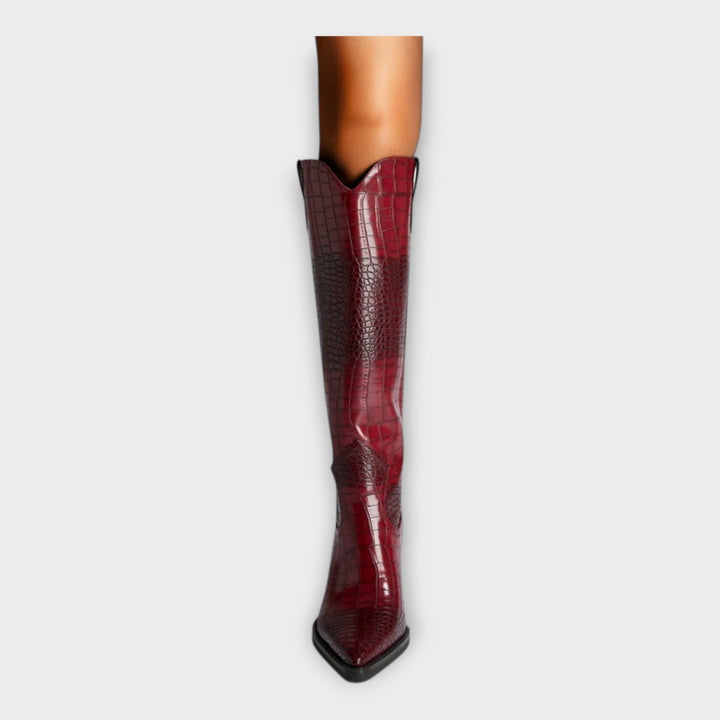 Miryana - Botine cu Model Croco și Toc Elegant