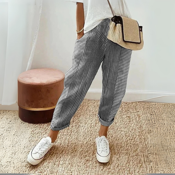 Celia | Pantaloni din Bumbac Rayat Clasic