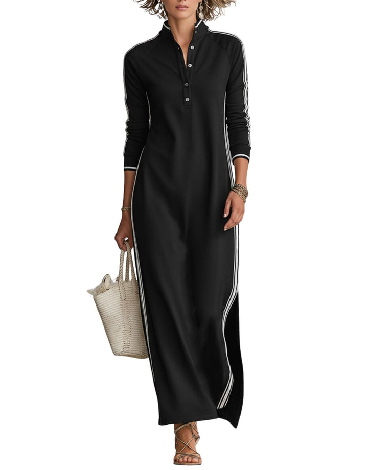 Andreea - Rochie Maxi Casual cu Guler cu Nasturi