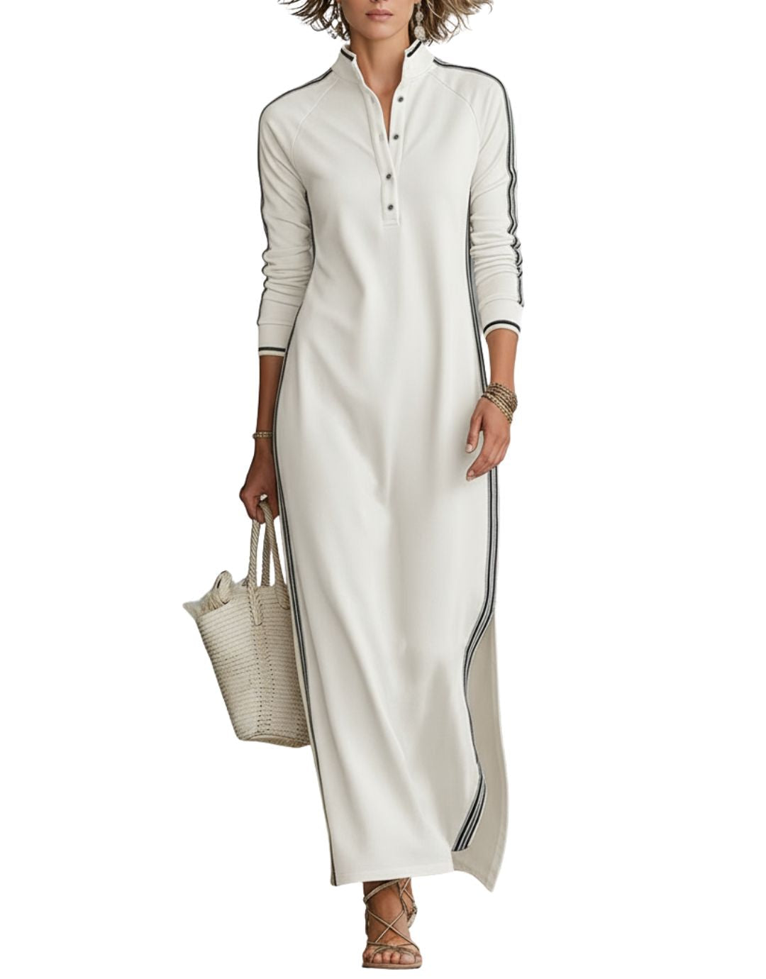 Andreea - Rochie Maxi Casual cu Guler cu Nasturi