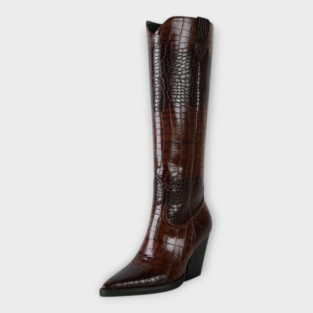 Miryana - Botine cu Model Croco și Toc Elegant