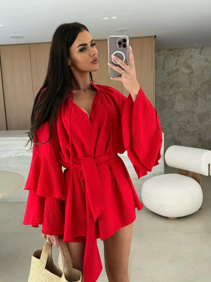 Dina™ | Rochie cămașă lejeră cu curea