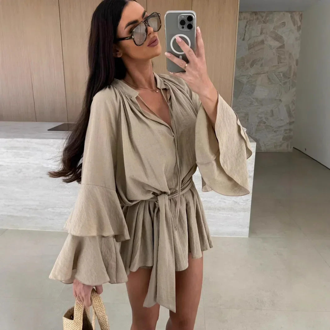 Dina™ | Rochie cămașă lejeră cu curea