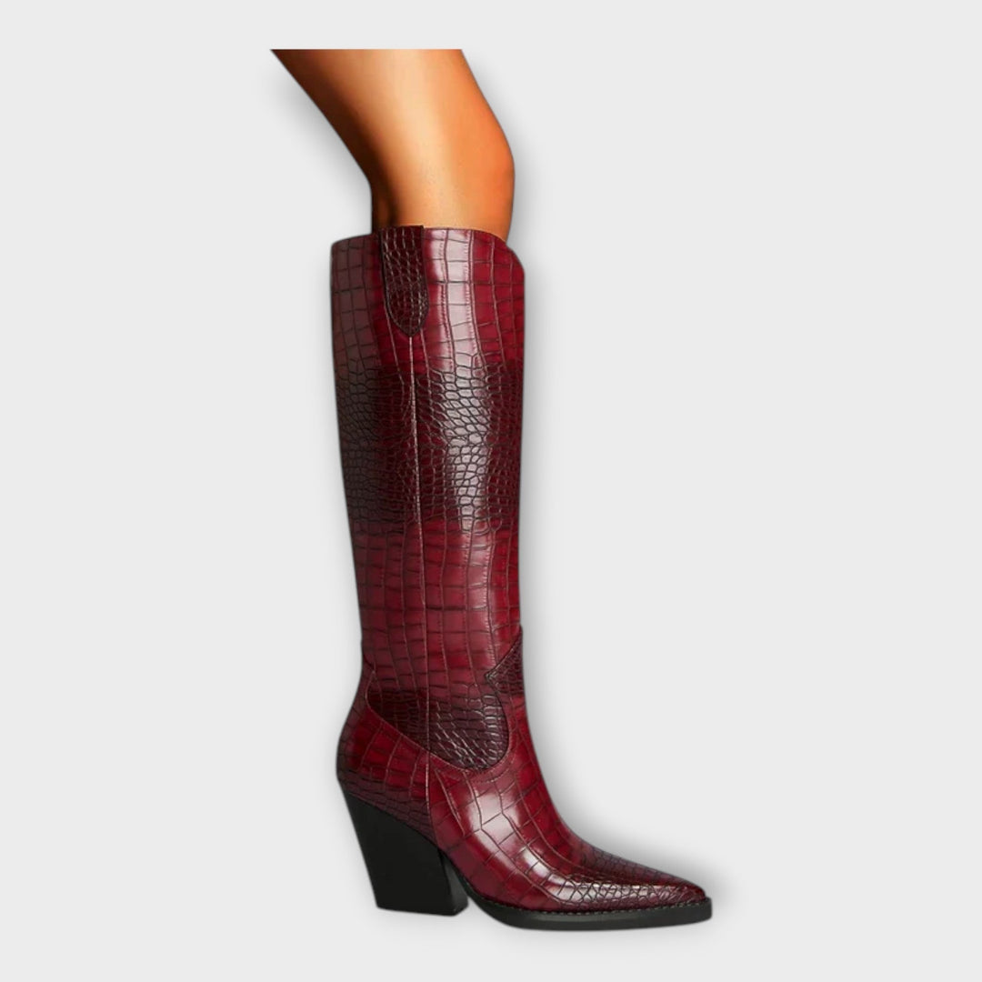 Miryana - Botine cu Model Croco și Toc Elegant