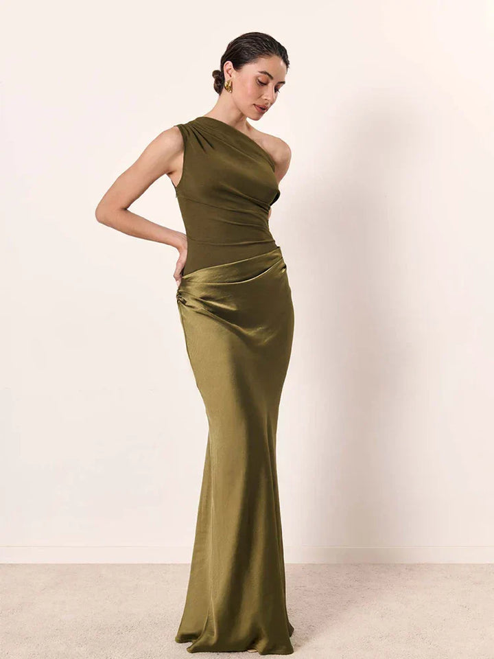 Sophia | Rochie Maxi din Satin cu Un Umăr