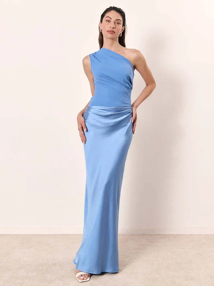 Sophia | Rochie Maxi din Satin cu Un Umăr
