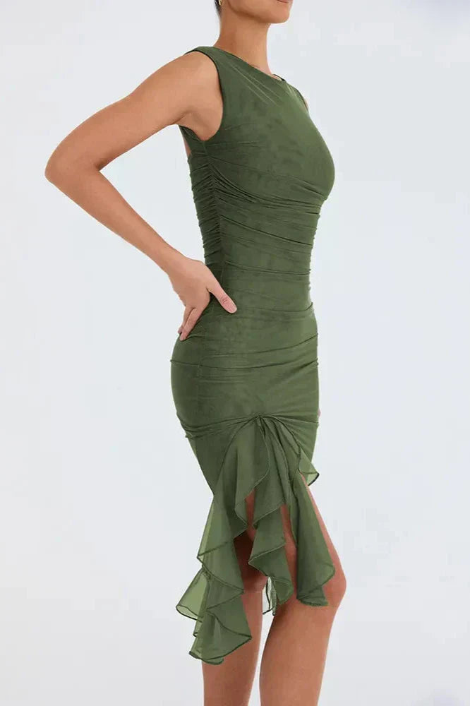 Amara – Rochie Midi de Damă Elegantă cu Volane