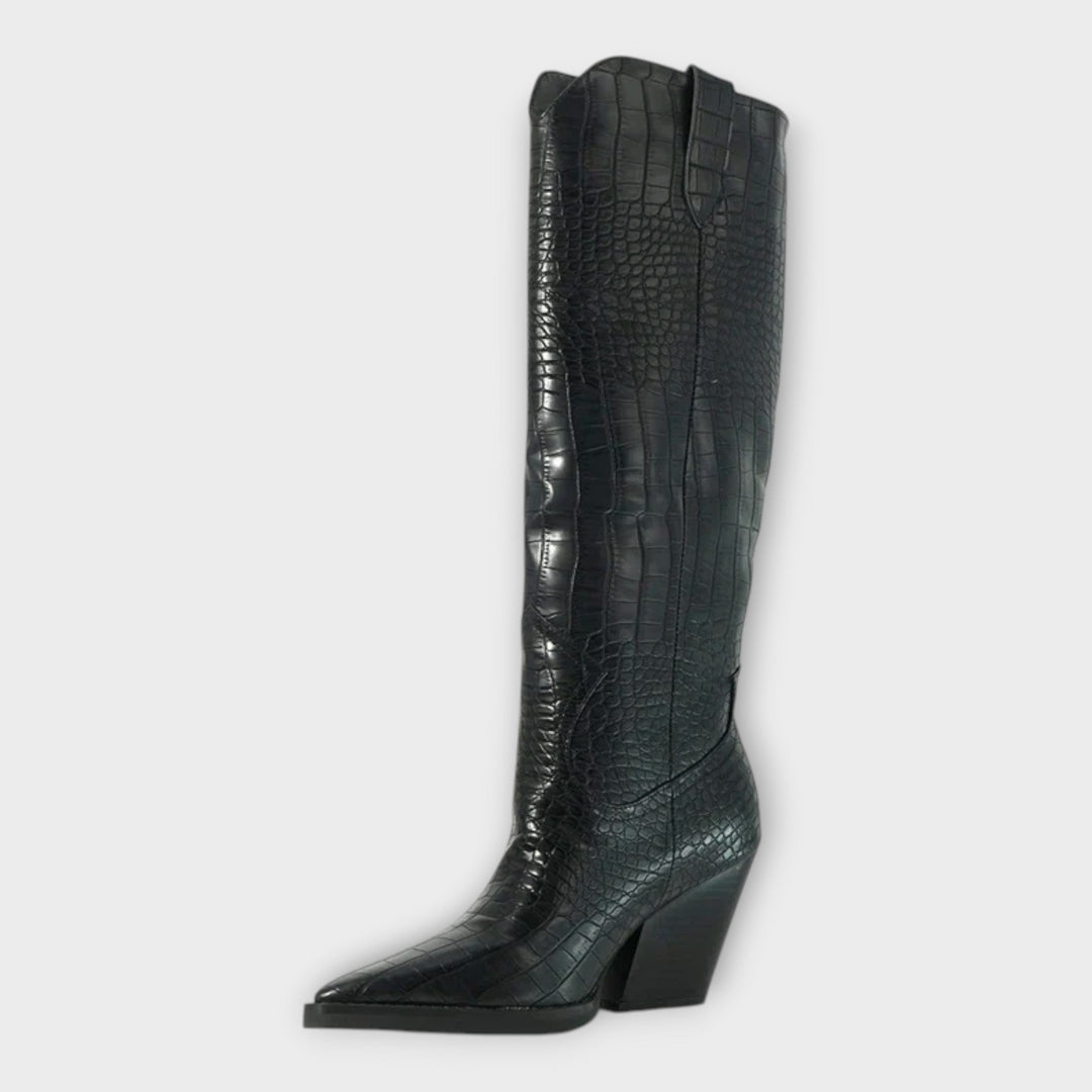 Miryana - Botine cu Model Croco și Toc Elegant