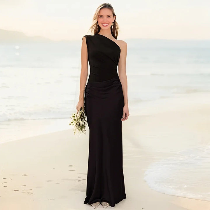 Sophia | Rochie Maxi din Satin cu Un Umăr