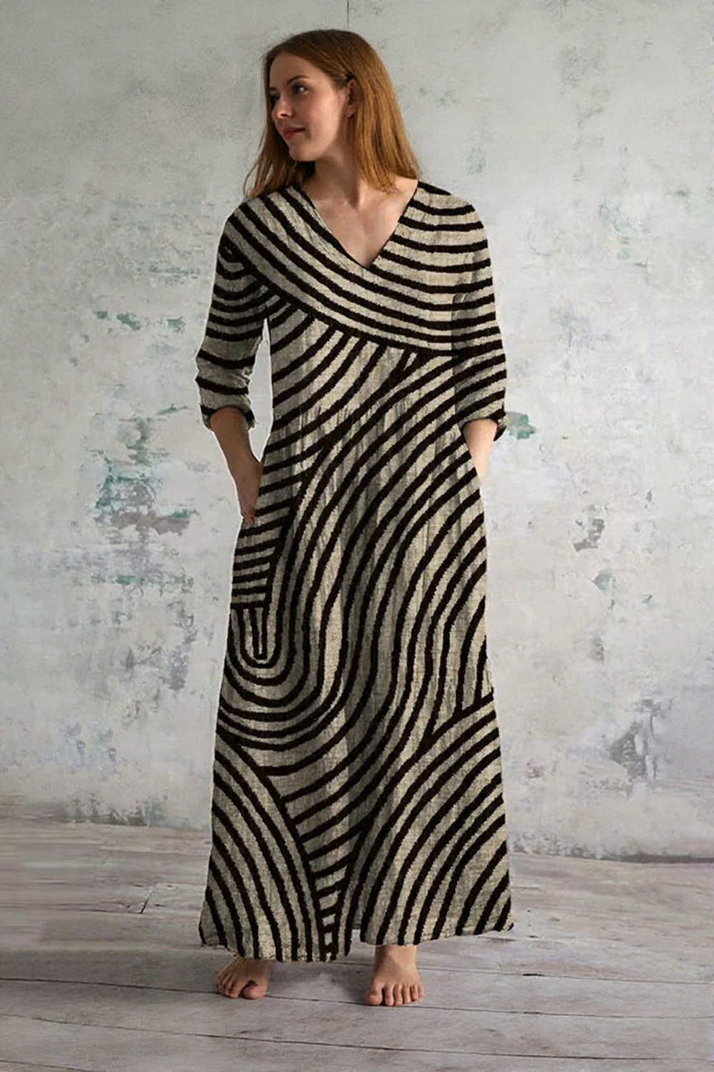 Belinda™ | Rochie maxi cu dungi și decolteu în formă de V