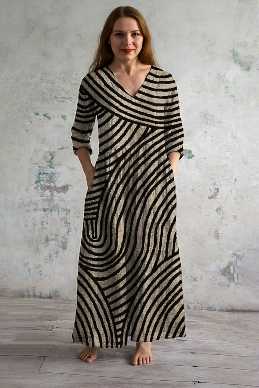 Belinda™ | Rochie maxi cu dungi și decolteu în formă de V