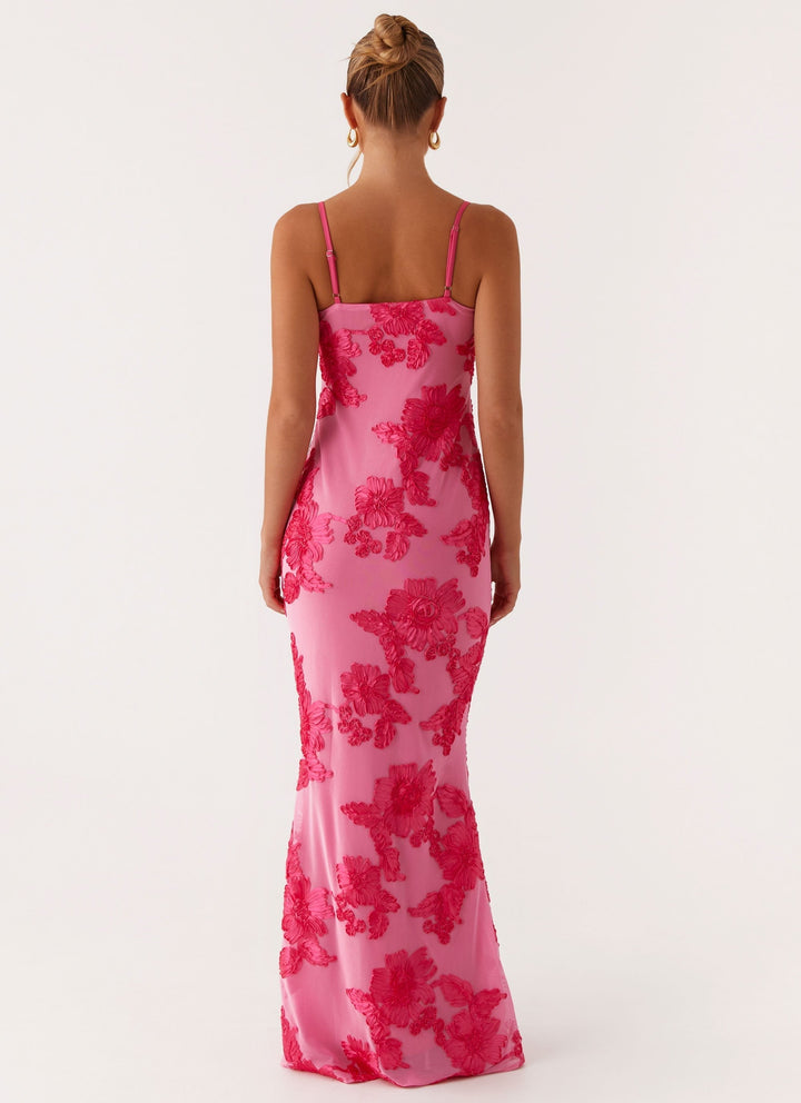 Soraya – Rochie Maxi de Damă Brodată Elegantă Roz