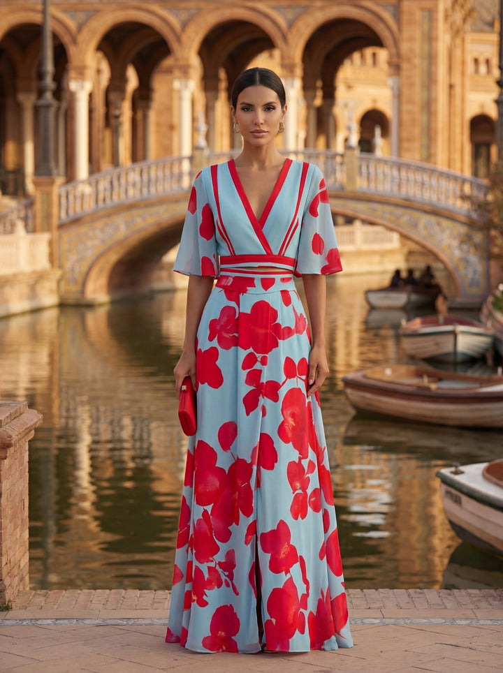 Noelle | Rochie de Primăvară Florală cu Decolteu în V