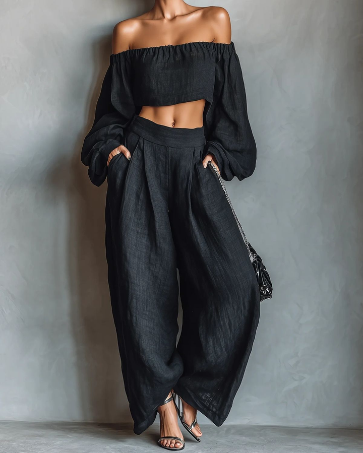 Tess™ - Set off-shoulder cu pantaloni largi