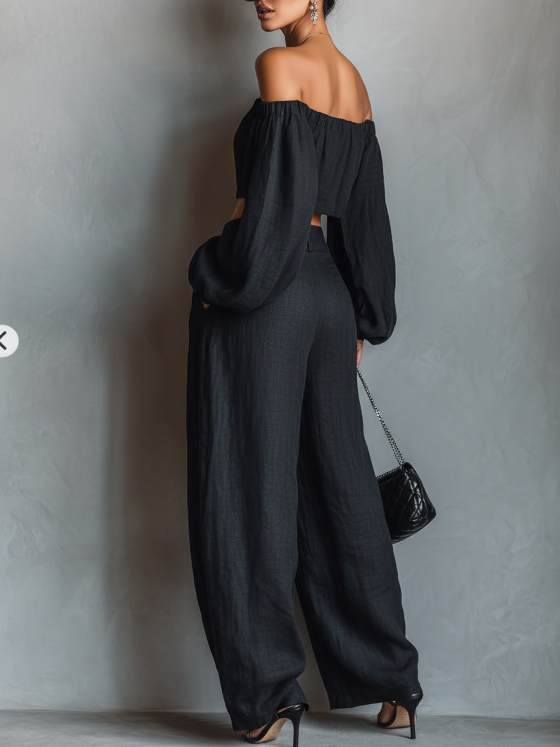 Tess™ - Set off-shoulder cu pantaloni largi