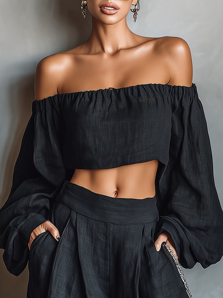 Tess™ - Set off-shoulder cu pantaloni largi