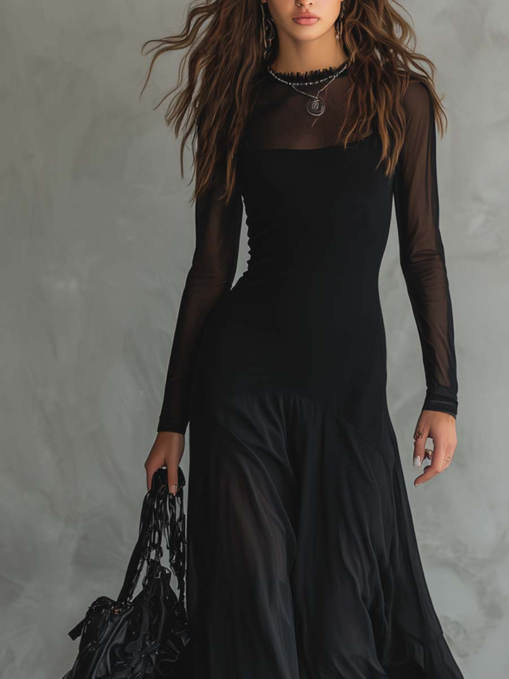 Mădălina | Rochie Maxi Loose-fit din Tulle Negru