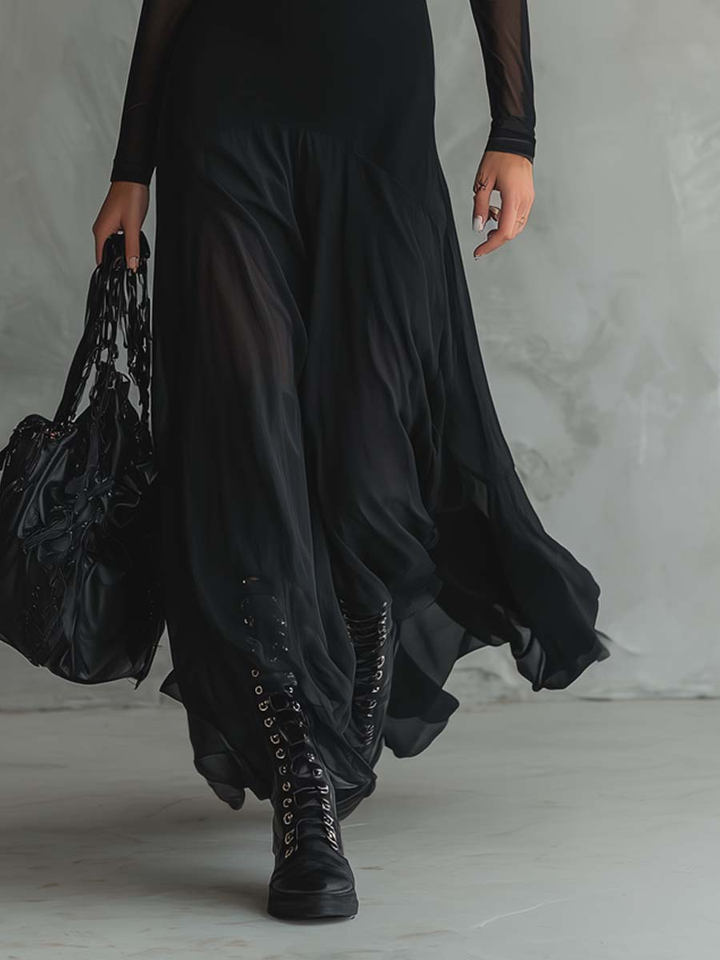 Mădălina | Rochie Maxi Loose-fit din Tulle Negru