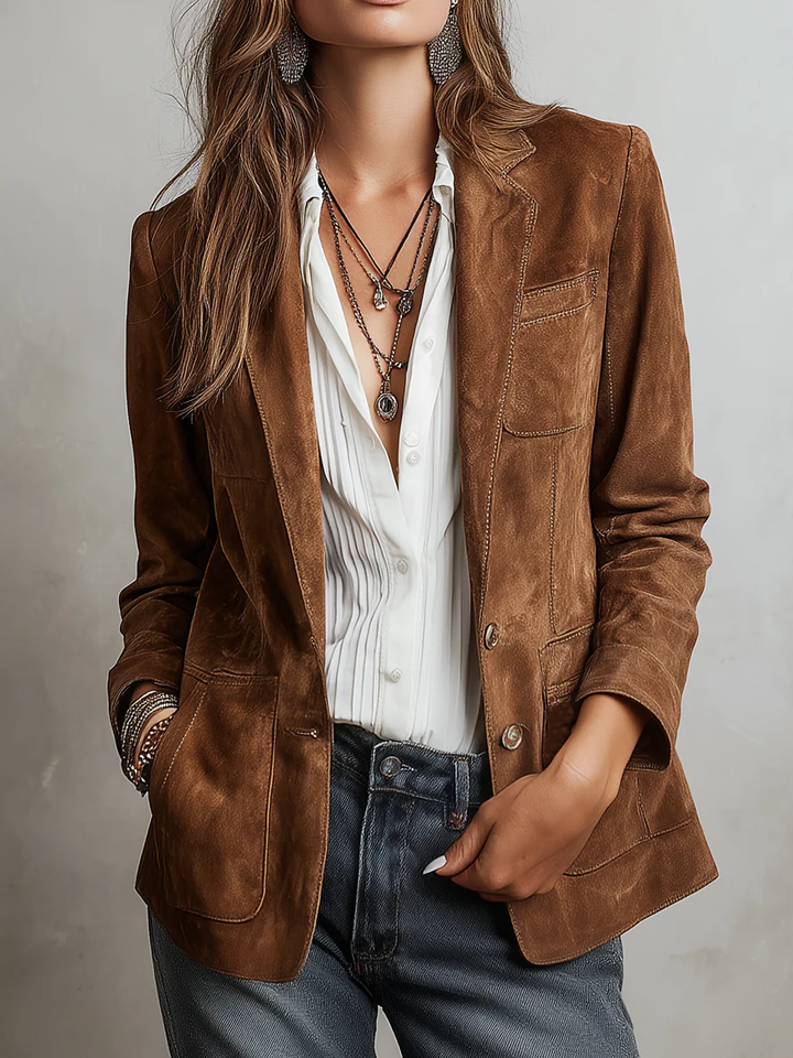 Viola – Jachetă vintage din suede cu cusături contrastante