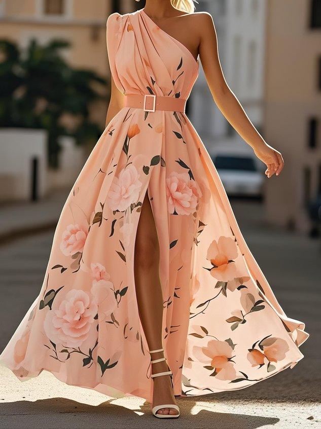 Anna | Rochie Maxi Florală Verde Deschis cu Un Umăr