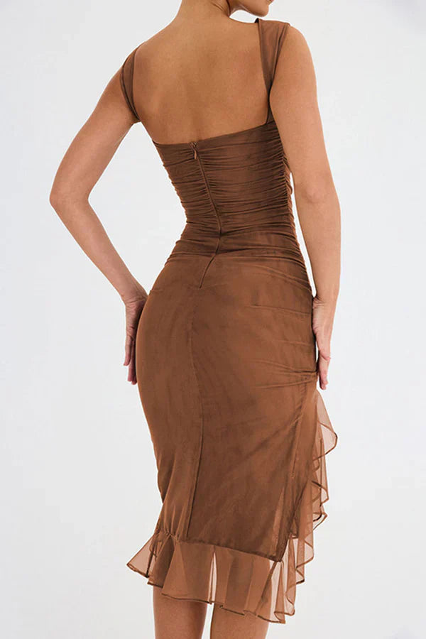 Amara – Rochie Midi de Damă Elegantă cu Volane