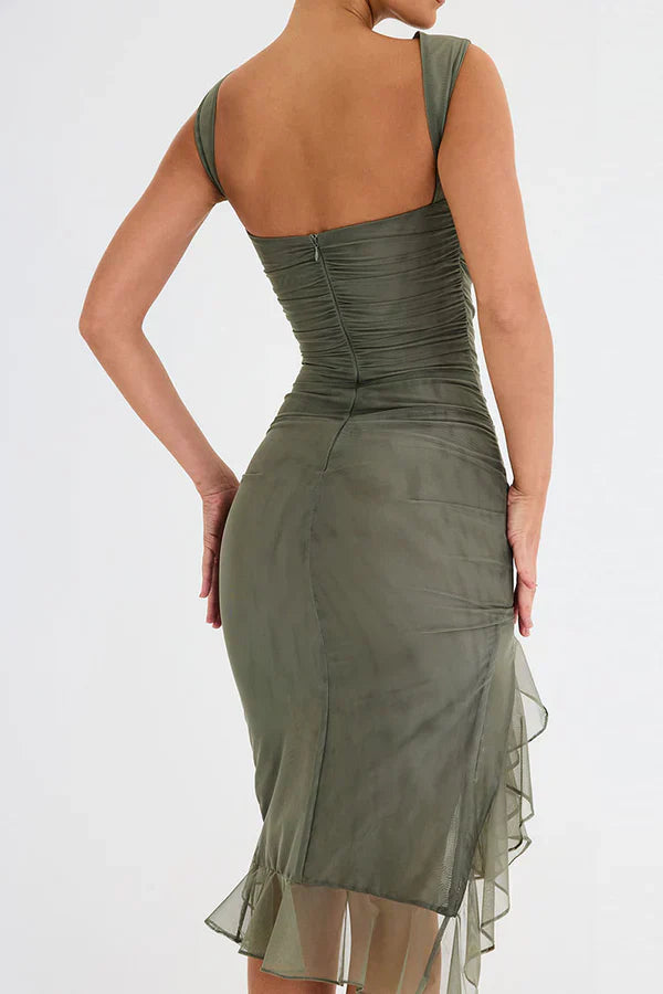 Amara – Rochie Midi de Damă Elegantă cu Volane