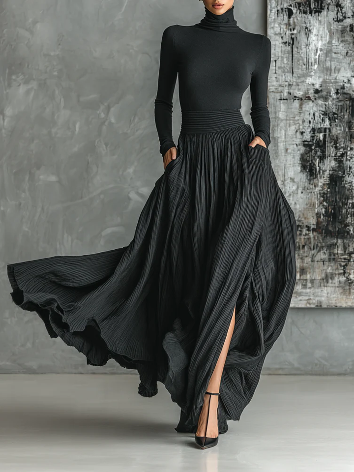 Michella – Set elegant din două piese cu guler înalt și fustă maxi