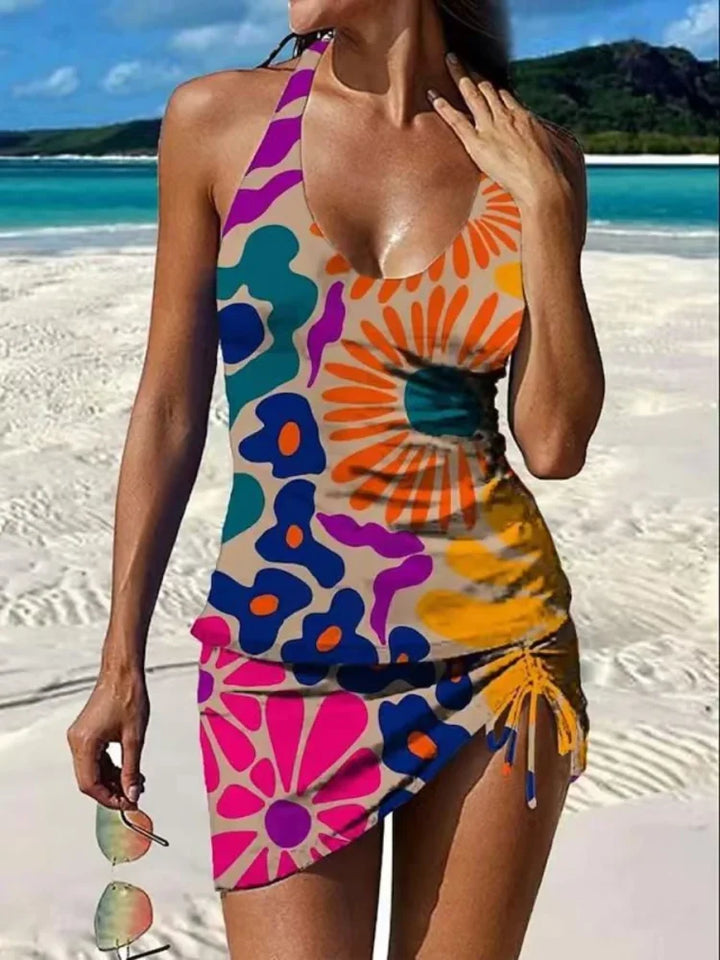 Fiesta | Set de tankini floral cu grafic care acoperă burtica