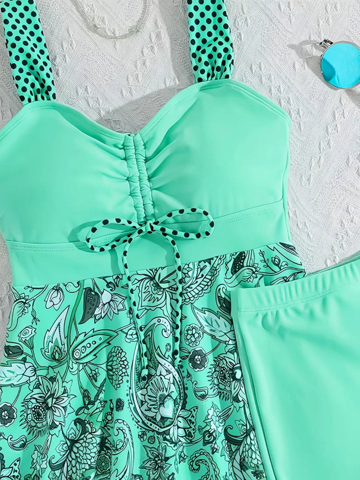 mentă | Set de costumul de baie floral care acoperă burtica