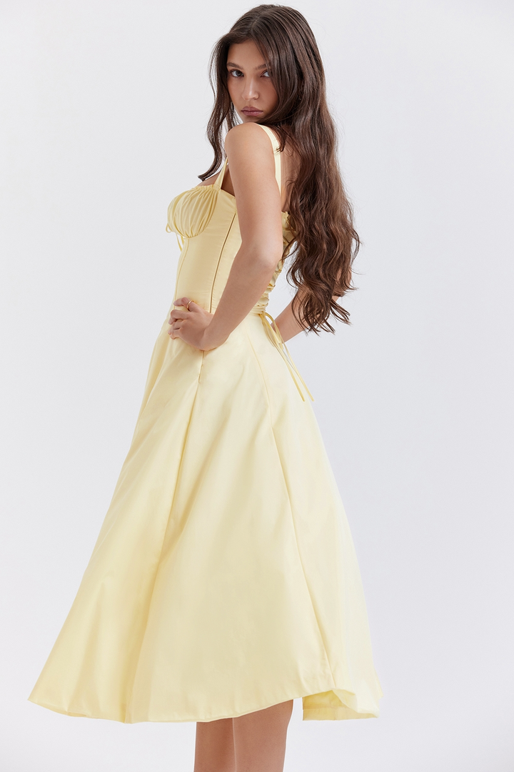 Vivienne – Rochie Midi de Damă cu Corset Romantic Bleumarin