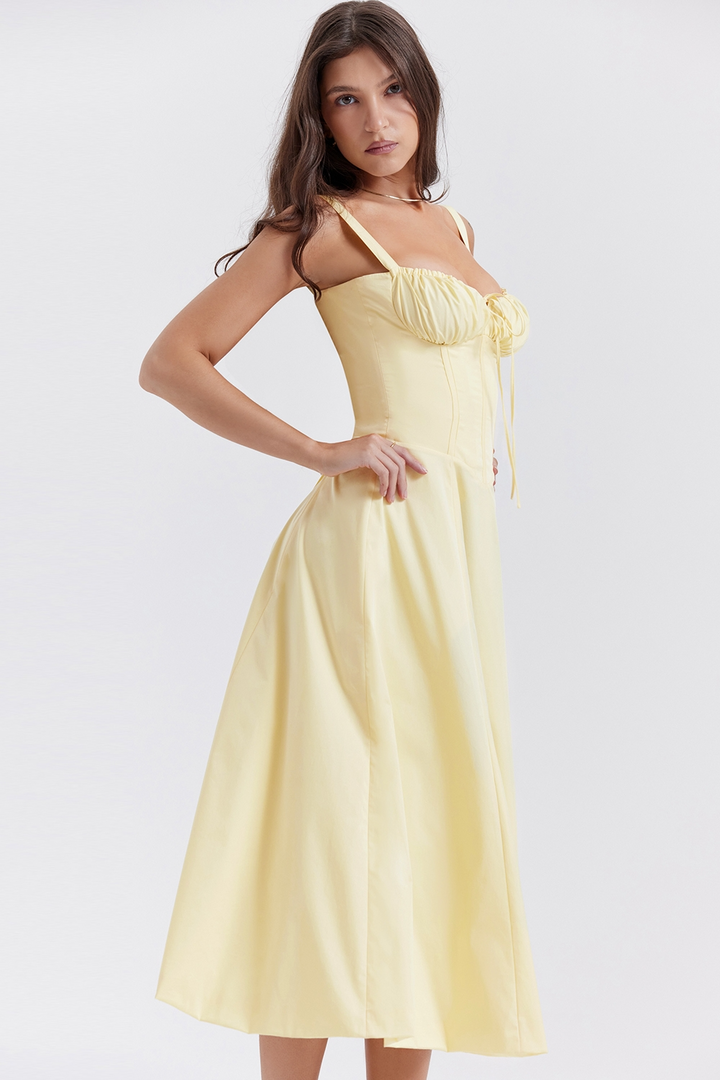 Vivienne – Rochie Midi de Damă cu Corset Romantic Bleumarin