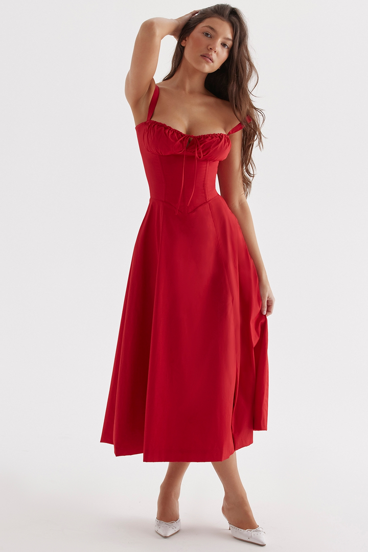 Vivienne – Rochie Midi de Damă cu Corset Romantic Bleumarin
